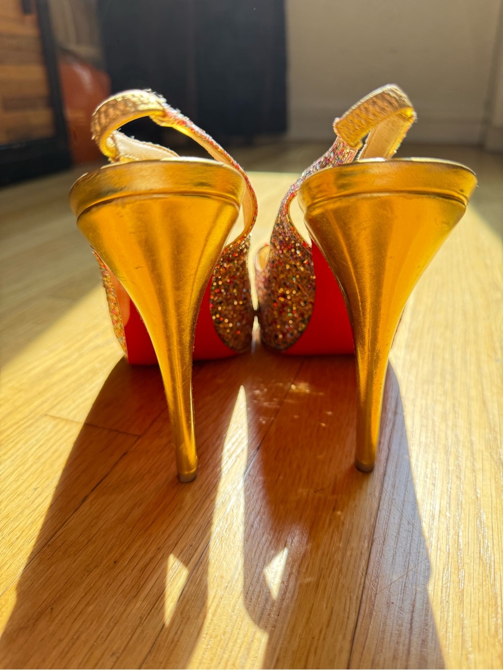 Christian Louboutin Multicolor Glitter Open-Toe Slingback Heels - Picture 3 of 5